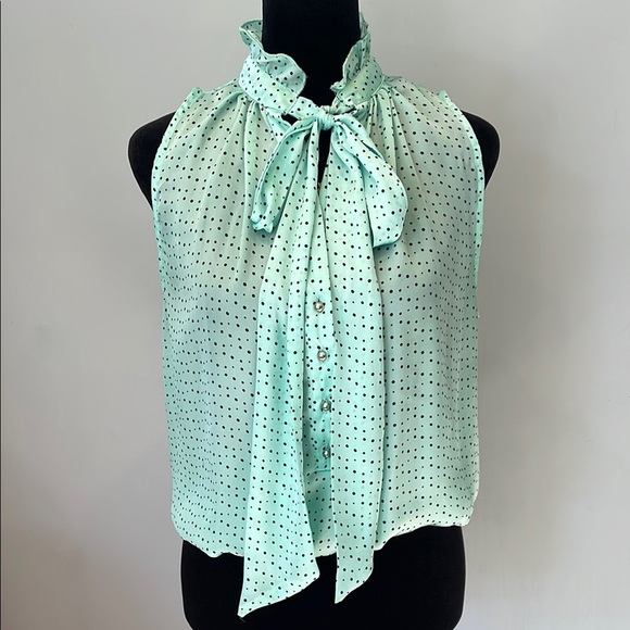 Jules & Leopold Tops - Mint Polka Dot Sleeveless Blouse toes in front